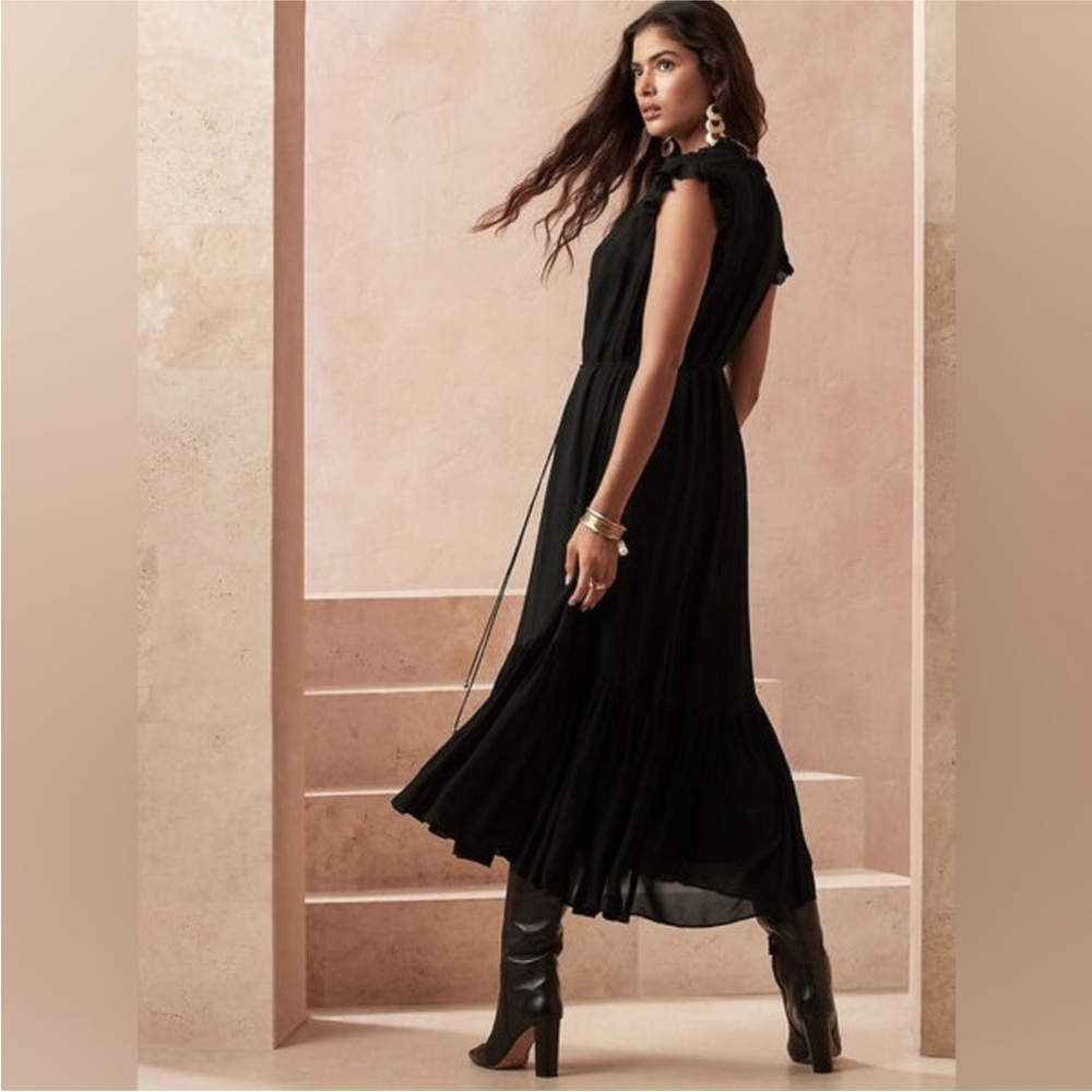 Banana Republic Black Flounced-Hem Midi Dress - like new!